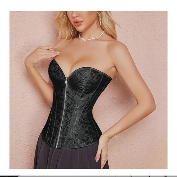 Women's Lace Up Boned Overbust Corset Body shaper top Halloween costume Retro - Picture 3 of 5